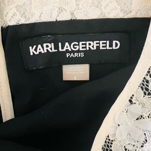 Karl Lagerfeld Floral Appliqué Color Block Dress Size 8 Cream Black - Picture 5 of 10